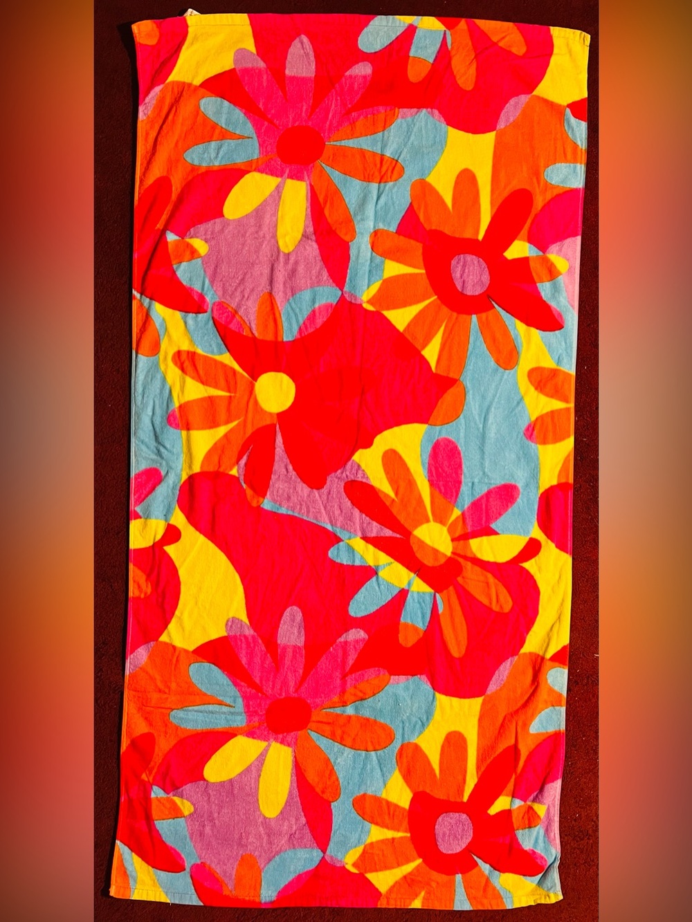 Colorful Retro Floral Daisy Beach Towel